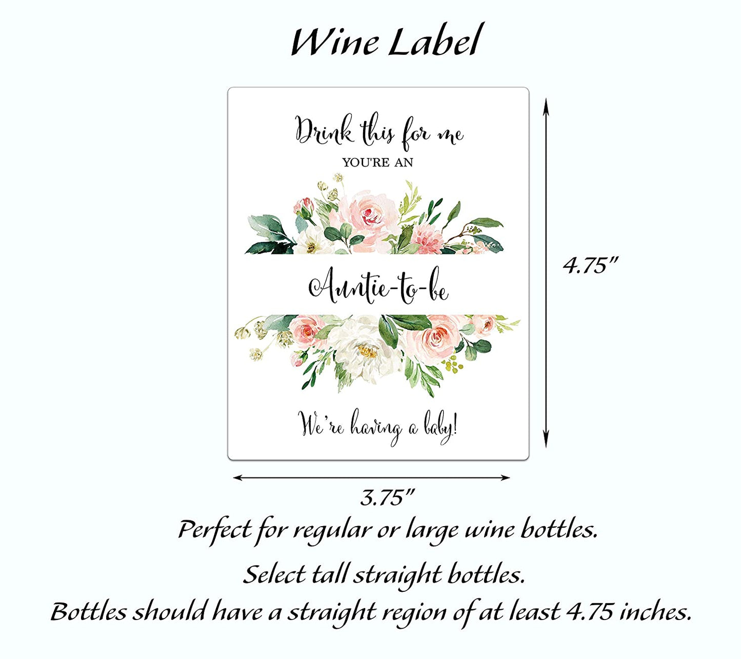 Drink This For Me - You're an Auntie-To-Be Wine Labels • Pregnancy Announcement • SET of 5