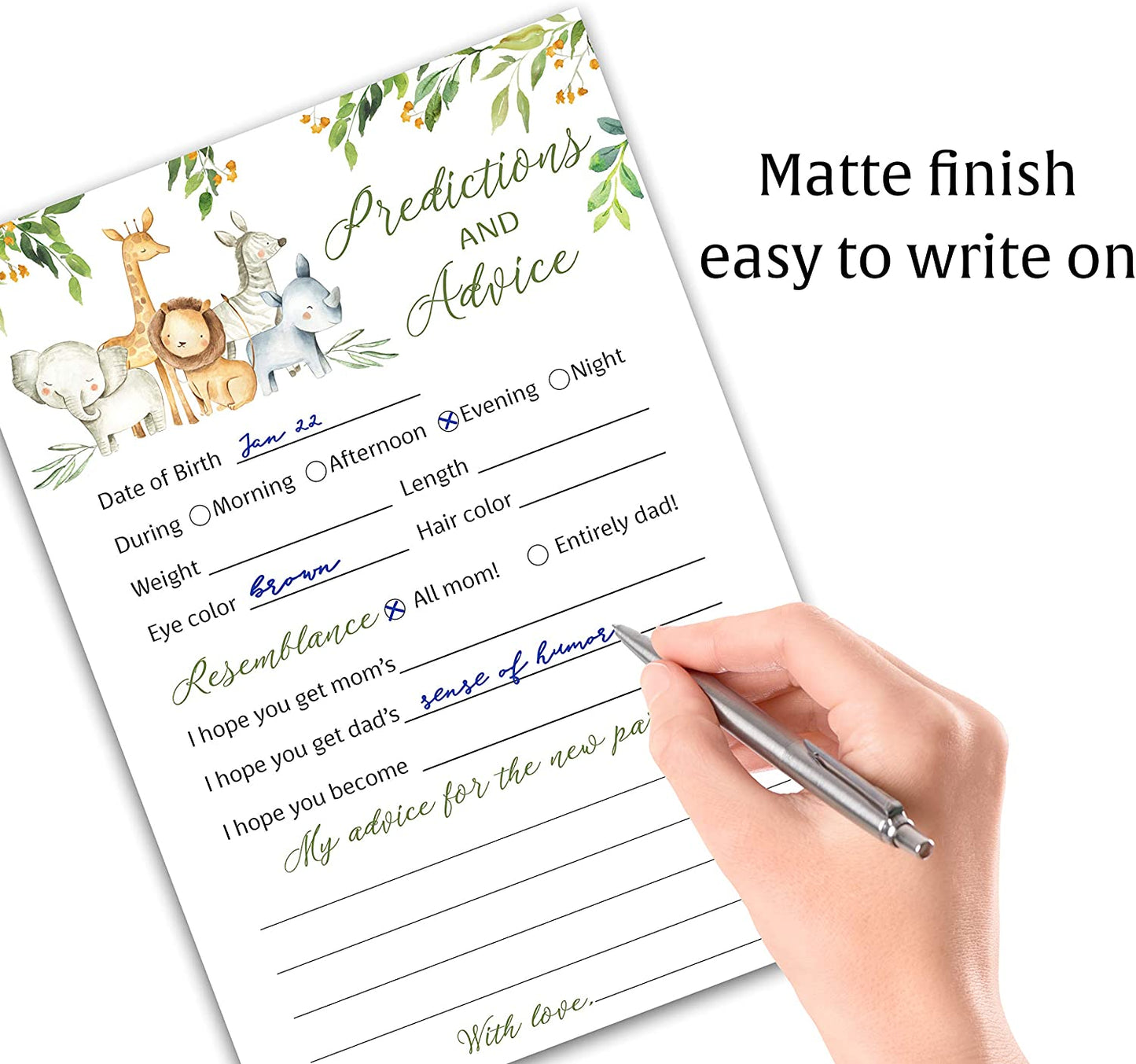 Safari Animals Baby Shower Game - Predictions & Advice Cards • SET of 25