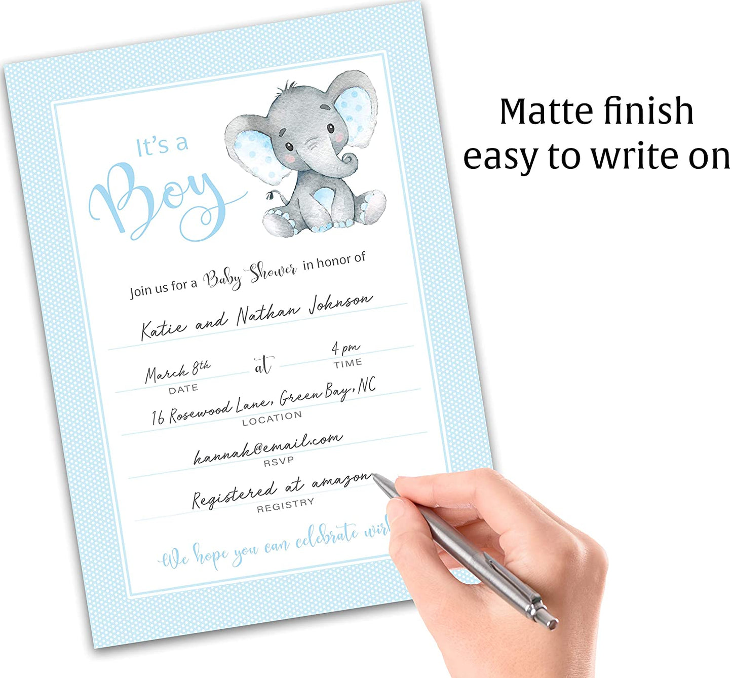 It's a Boy! • Blue Elephant Baby Shower Invitations • SET of 25