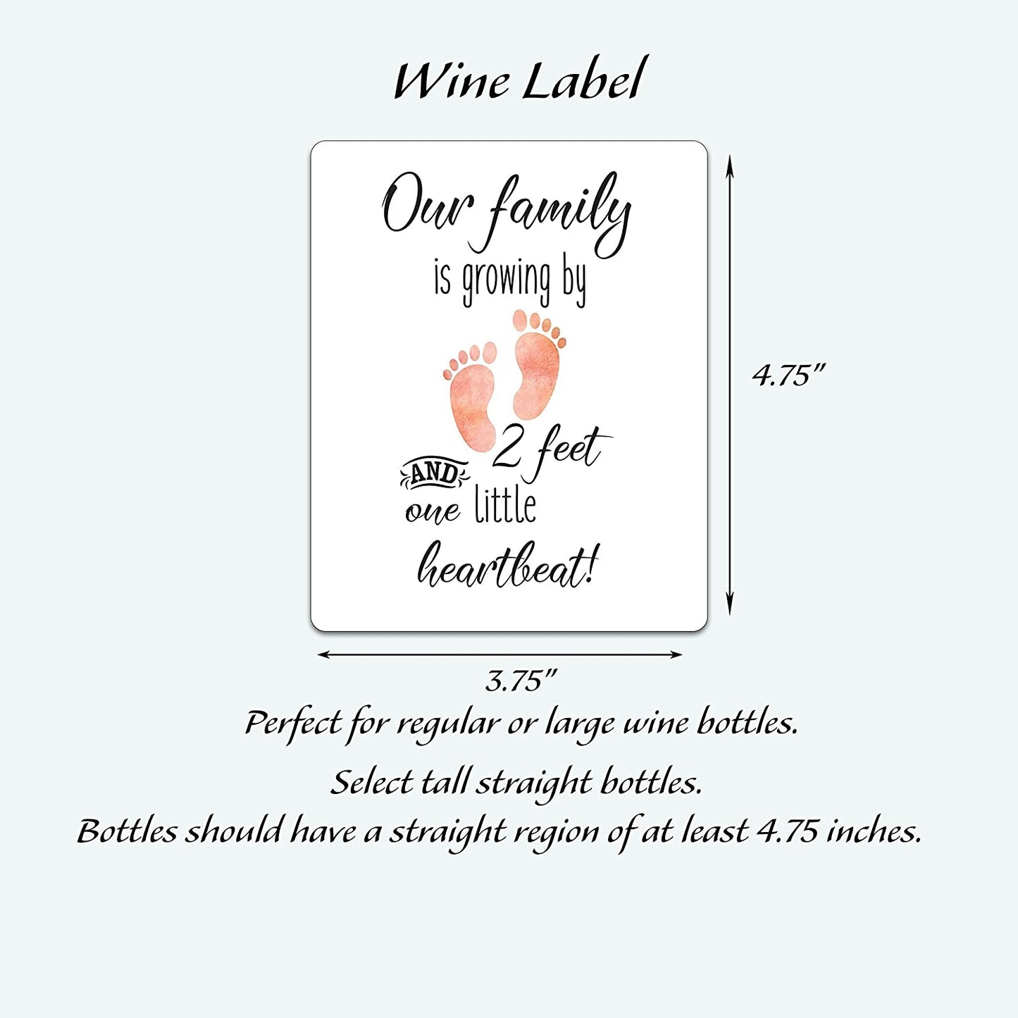 Pregnancy Announcement Wine Labels - 2 Feet & 1 Little Heartbeat • GENDER NEUTRAL • SET of 6