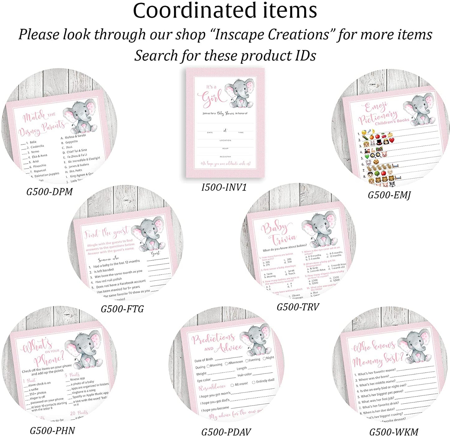 Pink Elephant Baby Shower Game - Baby Trivia • SET of 25