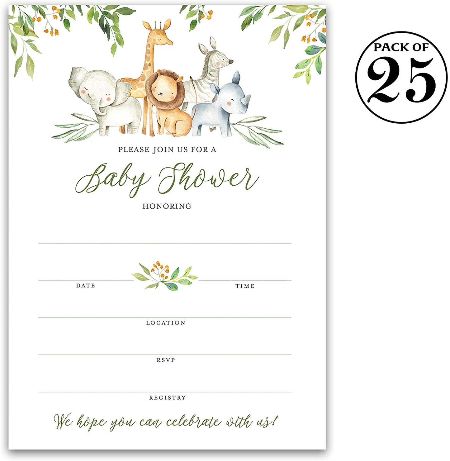 Safari Animals Baby Shower Invitations • SET of 25