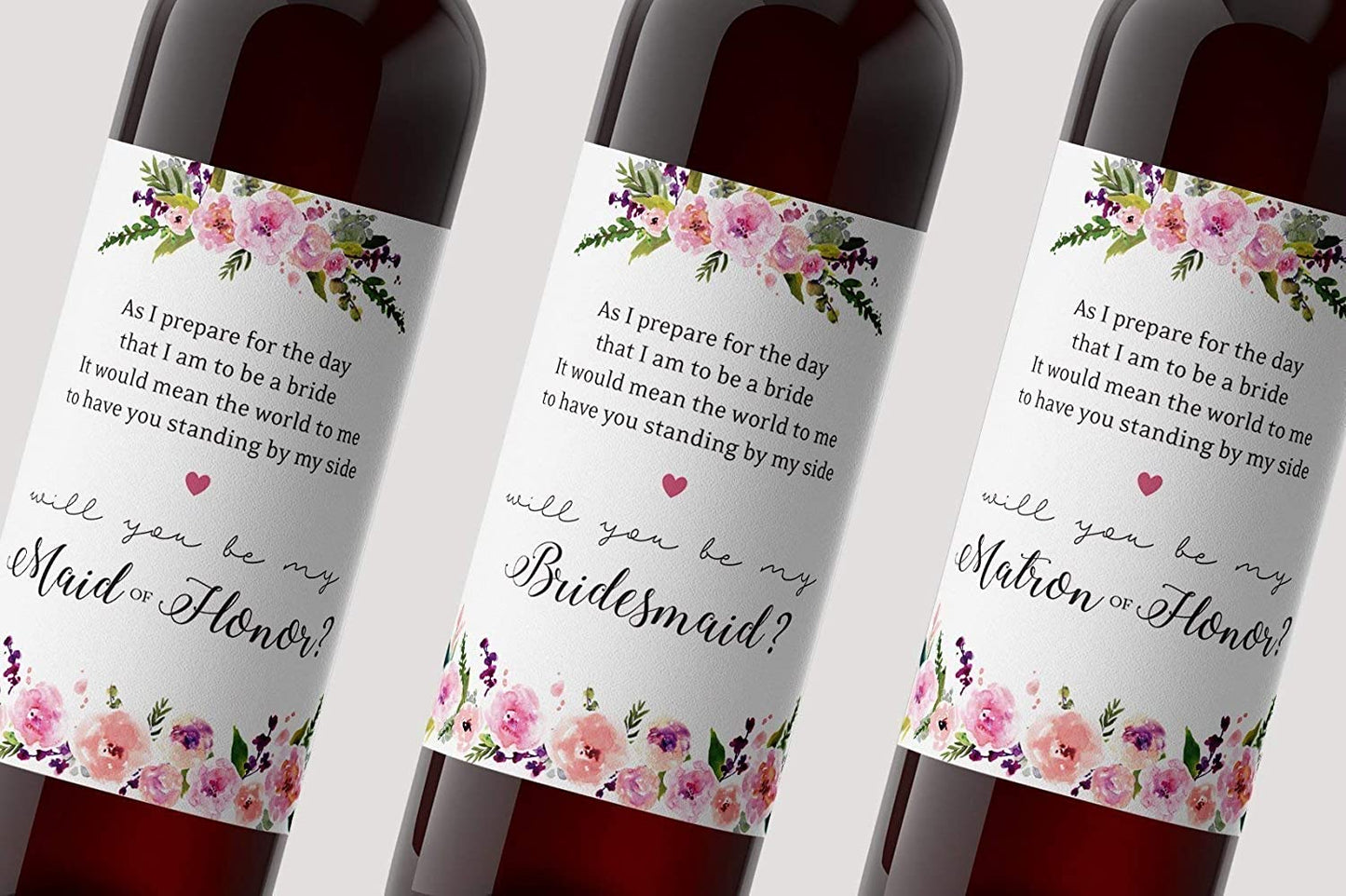 Will You Be My Bridesmaid Wine Bottle Labels • Bridesmaid, Maid / Matron of Honor Thank You • SET of 8