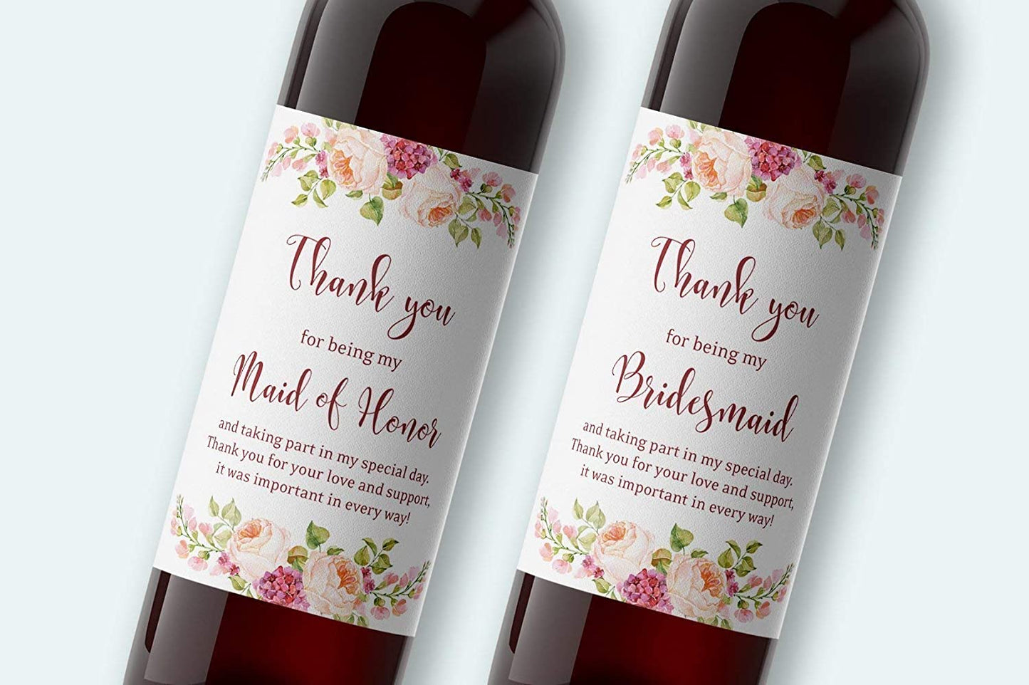 Thank You For Being My Bridesmaid Wine Bottle Labels • Bridesmaid, Maid / Matron of Honor Thank You • SET of 8