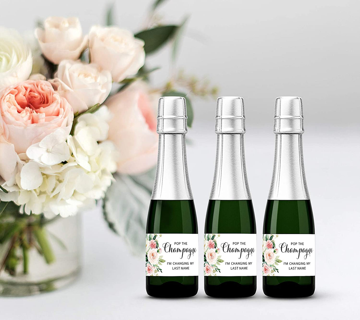 Pop The Champagne • Blush Rose Bachelorette Party, Bridal Shower Mini Champagne Labels • SET of 12