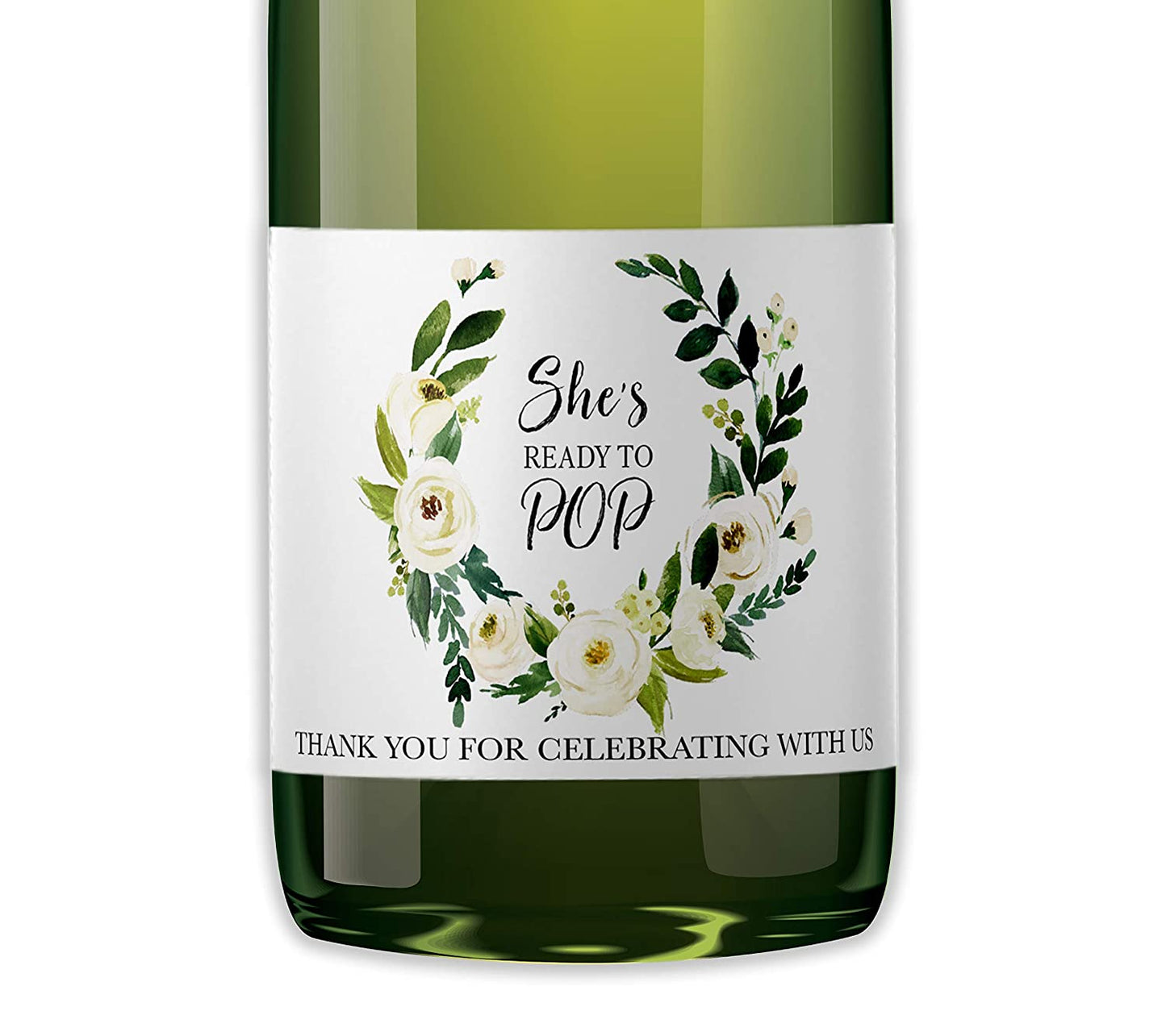 She's Ready To Pop • GENDER NEUTRAL Baby Shower Mini Champagne Labels • SET of 12