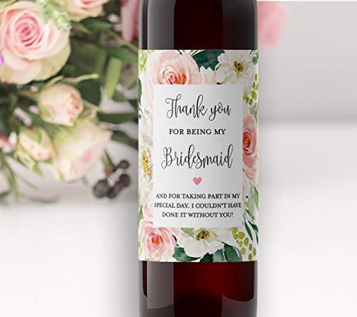 Thank You For Being My Bridesmaid Wine Bottle Labels • Bridesmaid, Maid of Honor, Matron of Honor Thank You • SET of 8