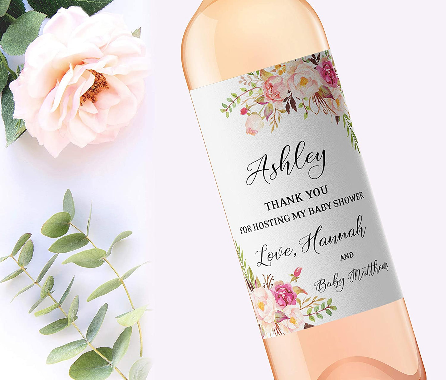 PERSONALIZED Baby Shower Hostess Gift Wine Labels • Thank You For Hosting My Baby Shower