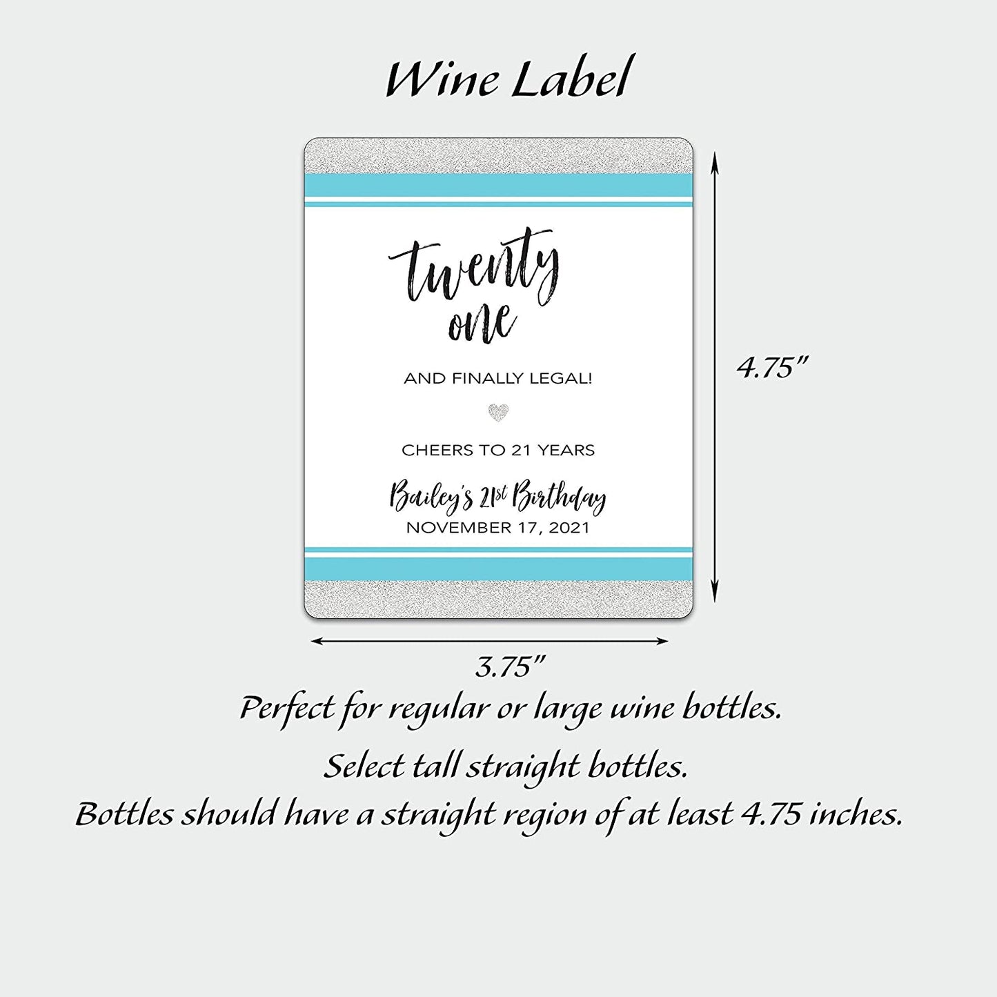 21st Birthday Wine Label • Twenty One and Finally Legal - PERSONALIZED Birthday Labels