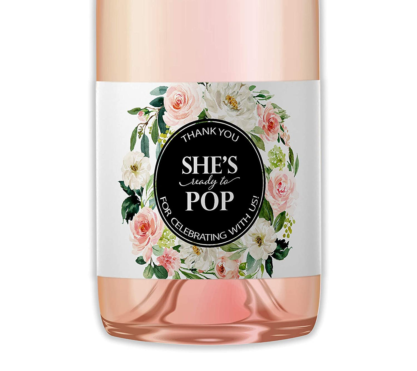 She's Ready To Pop • Blush Rose Baby Shower Mini Champagne Labels • SET of 18