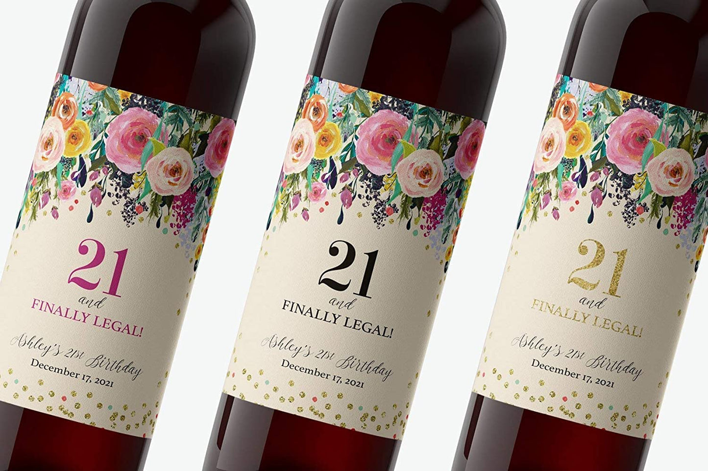 21st Birthday Wine Label • Twenty One and Finally Legal - PERSONALIZED Birthday Labels