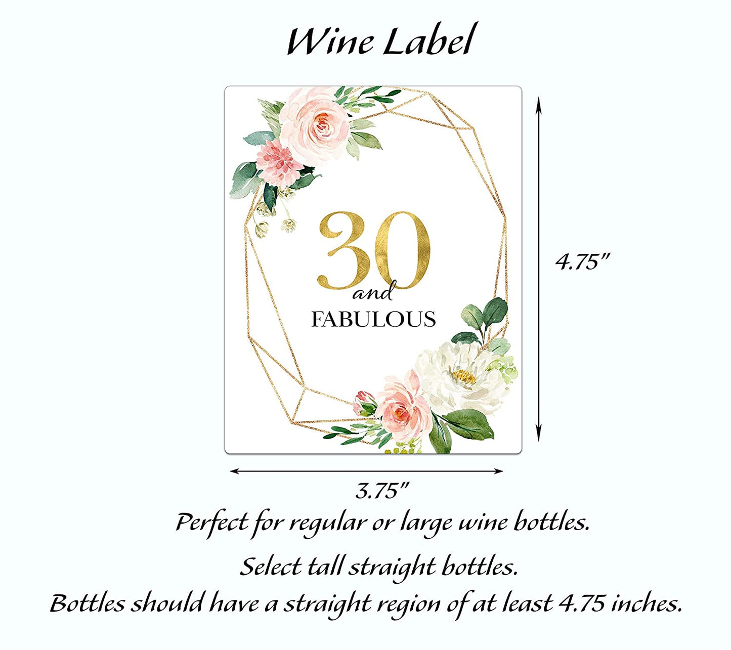 30th Birthday Gift • For Women, 30 and Fabulous • SET of 5 Wine Labels