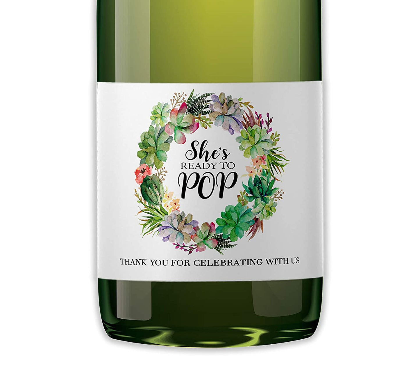 She's Ready To Pop • Succulents Baby Shower Mini Champagne Labels • SET of 12