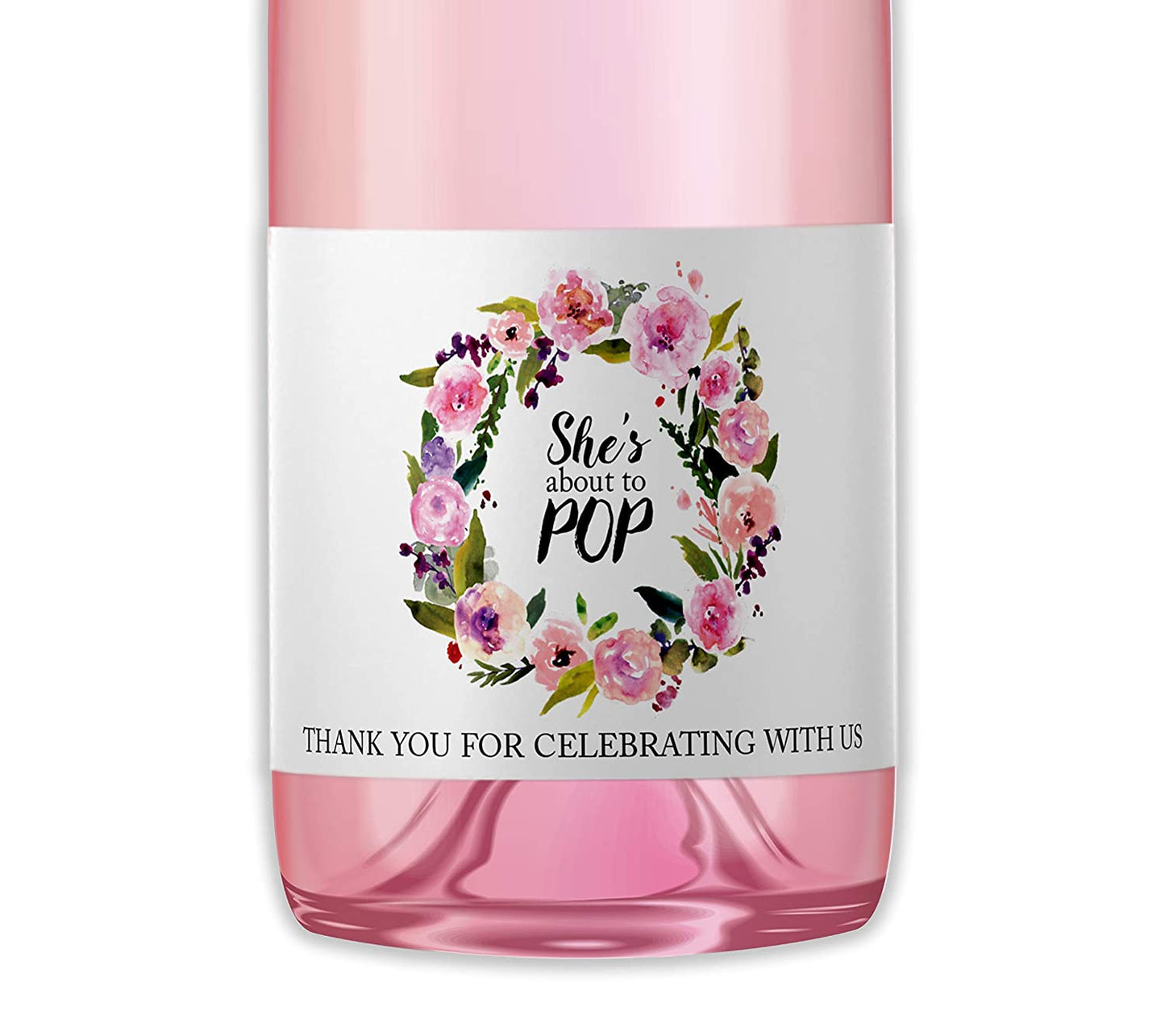 She's About To Pop • Pink Baby Shower Mini Champagne Labels • SET of 18