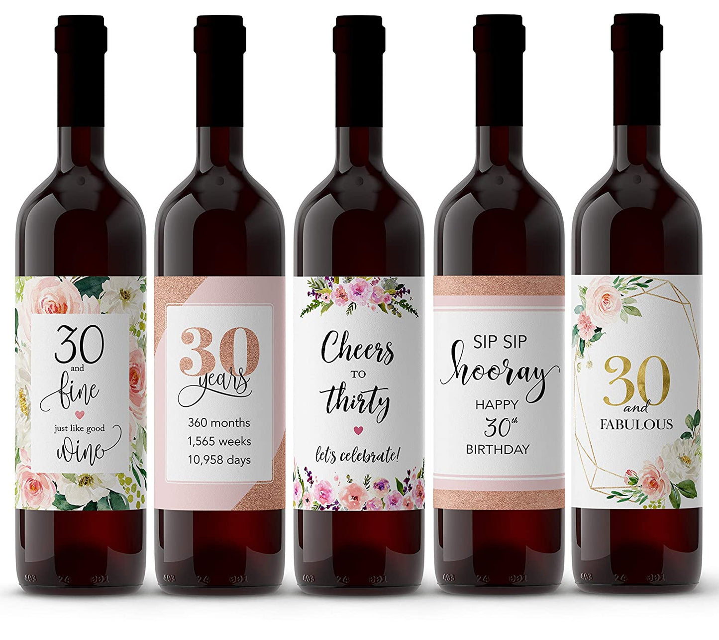 30th Birthday Gift • For Women, 30 and Fabulous • SET of 5 Wine Labels