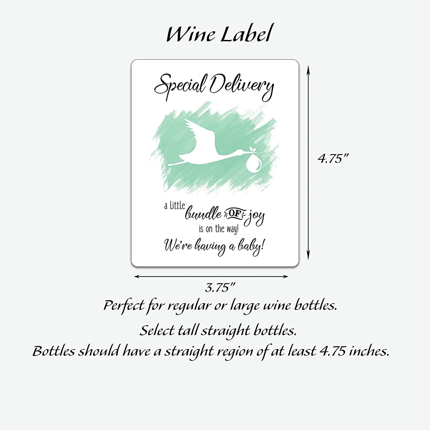 Stork Baby Announcement Wine Labels • GENDER NEUTRAL • Mint Green Pregnancy Announcement • SET of 6