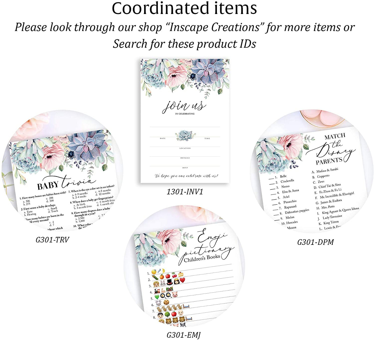 Succulents Baby Shower Game - Disney Parent Match • SET of 25