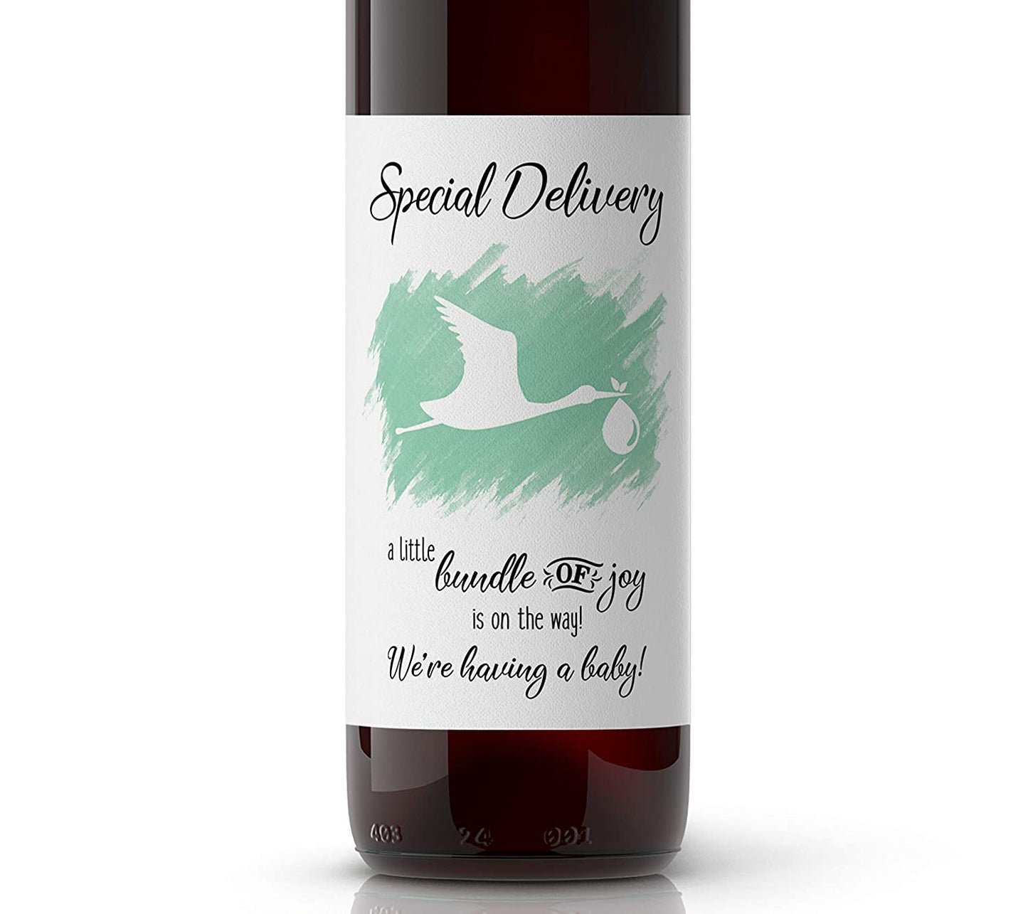 Stork Baby Announcement Wine Labels • GENDER NEUTRAL • Mint Green Pregnancy Announcement • SET of 6