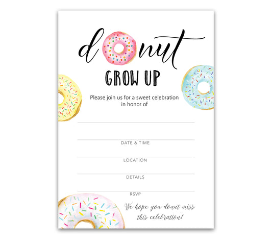 Donut Kids Birthday Party Invitations — Pack of 25