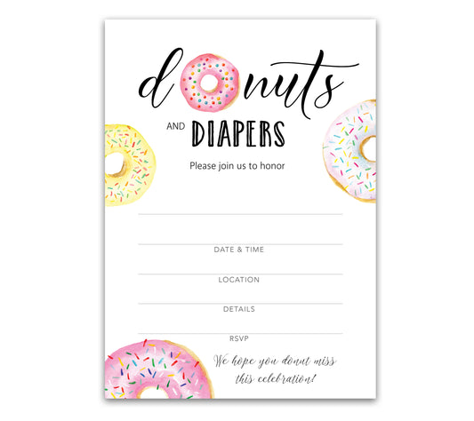 Donut and Diapers Sprinkle Girl Baby shower Invitation — Pack of 25