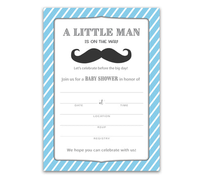 MUSTACHE Boy Baby Shower INVITATIONS — Pack of 25