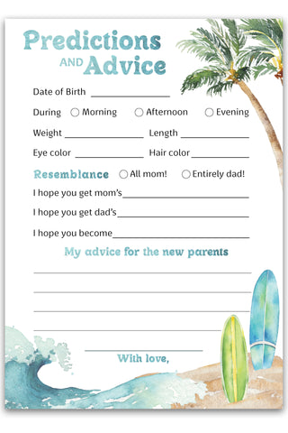 Ocean Surf Baby on Board Prediction and Advice Cards for Baby Shower - Pack of 25 - Printed