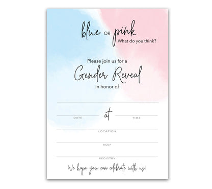 Team Blue or Pink What do you Think Gender Reveal Invitations — Pack of 25