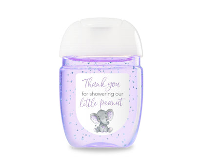 30 Pack PocketBac 1 oz Mini Hand Sanitizer Labels for Gender Neutral Purple Elephant Baby Shower