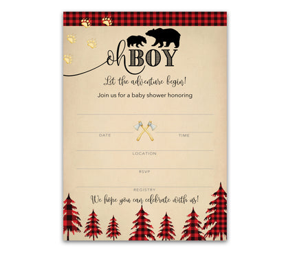 OH BOY! LUMBERJACK Baby Shower INVITATIONS — Pack of 25