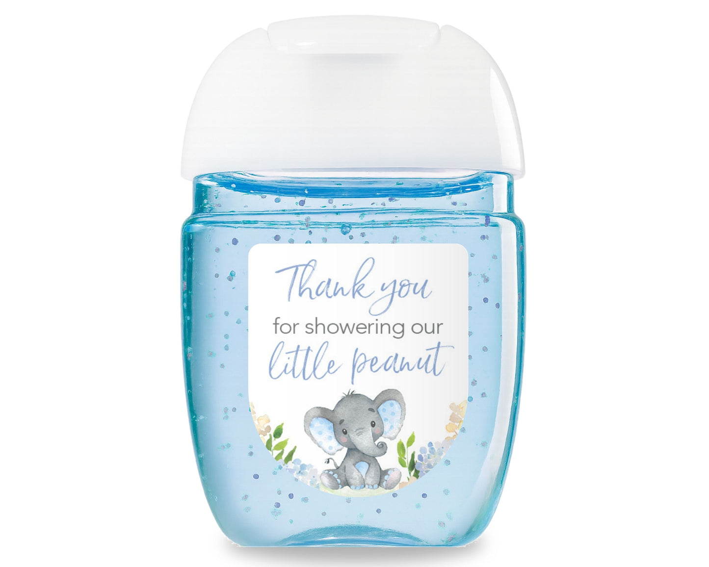 30 Pack PocketBac 1 oz Mini Hand Sanitizer Labels for It’s a Boy Blue Floral Elephant Baby Shower