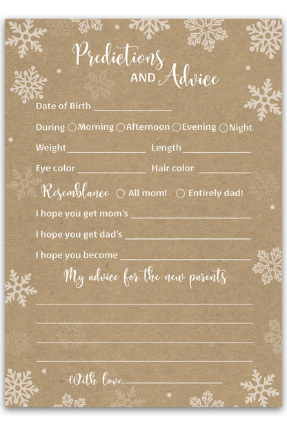 Snowflakes Baby Prediction & Advice Cards • Pack of 25 • Gender Neutral Winter Wonderland Baby Shower