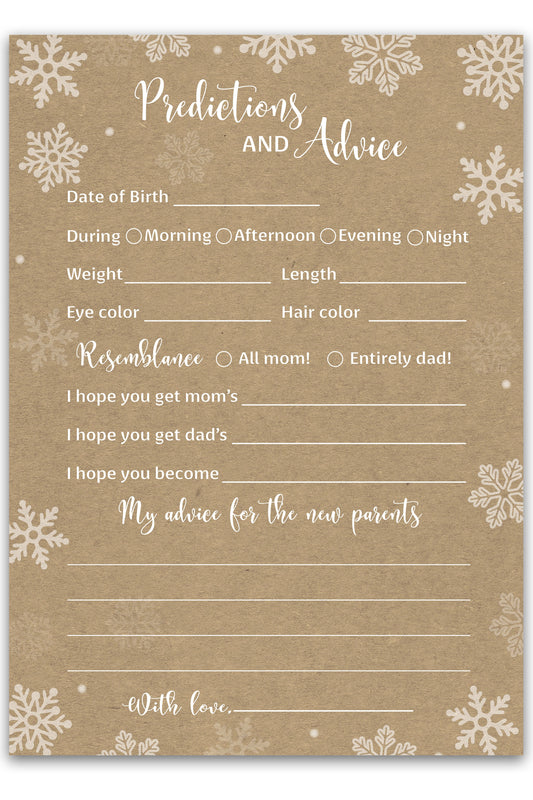 Snowflakes Baby Prediction & Advice Cards • Pack of 25 • Gender Neutral Winter Wonderland Baby Shower