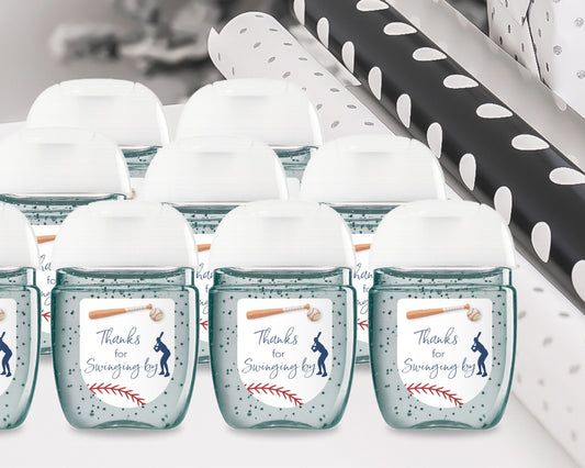 60 Pack PocketBac 1 oz Mini Hand Sanitizer Labels for BaseBall Baby Shower, First Birthday & Sports Theme Party Favors
