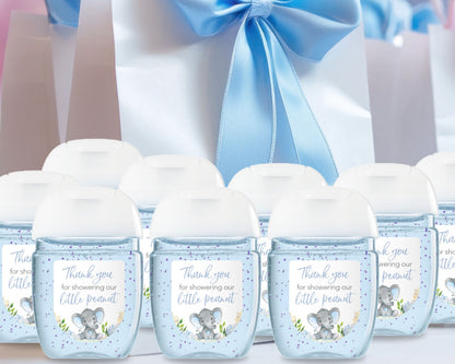 30 Pack PocketBac 1 oz Mini Hand Sanitizer Labels for It’s a Boy Blue Floral Elephant Baby Shower