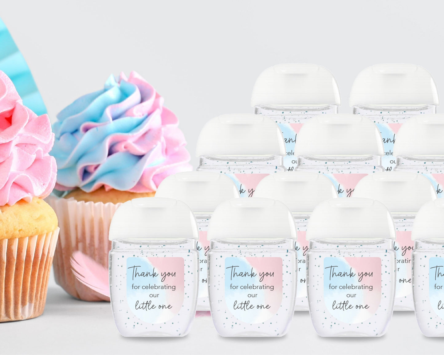 30 Pack PocketBac 1 oz Mini Hand Sanitizer Labels for Pink & Blue Gender Baby Little One Reveal Favor