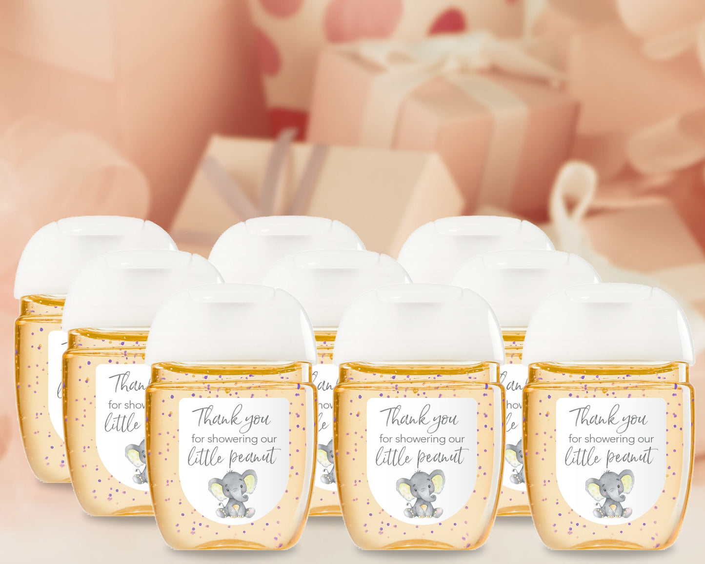 30 Pack PocketBac 1 oz Mini Hand Sanitizer Labels for Gender Neutral Yellow Elephant Baby Shower