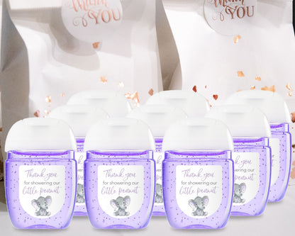 30 Pack PocketBac 1 oz Mini Hand Sanitizer Labels for Gender Neutral Purple Elephant Baby Shower