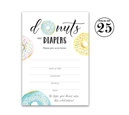 Donut and Diapers Sprinkle Boy Baby shower Invitation — Pack of 25