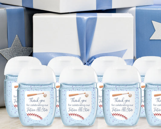 30 Pack PocketBac 1 oz Mini Hand Sanitizer Labels for Baseball All-Star Baby Shower