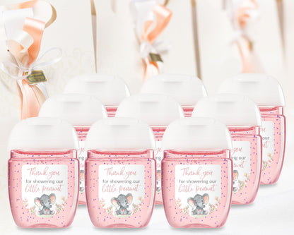 30 Pack PocketBac 1 oz Mini Hand Sanitizer Labels for  It’s a Girl Pink Floral Elephant Baby Shower