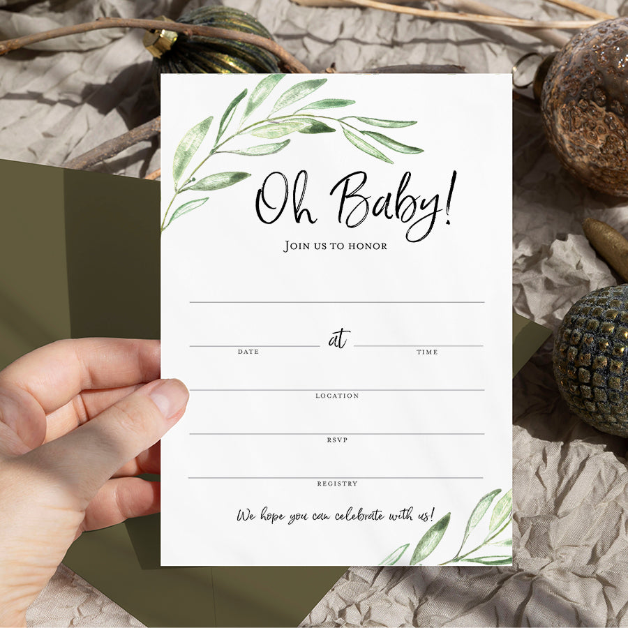 GREENERY Oh Baby! Baby Shower Invitations — Pack of 25