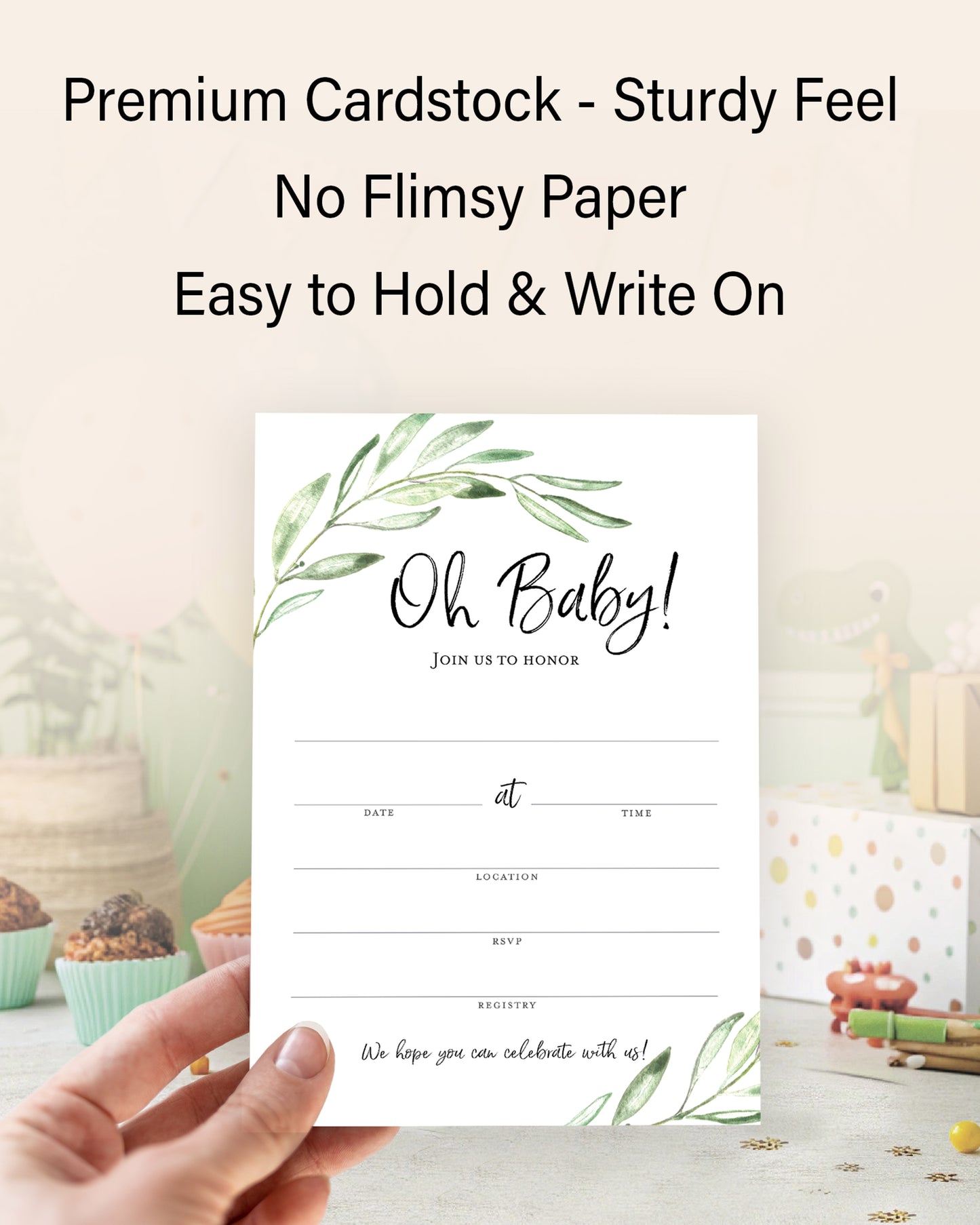 GREENERY Oh Baby! Baby Shower Invitations — Pack of 25