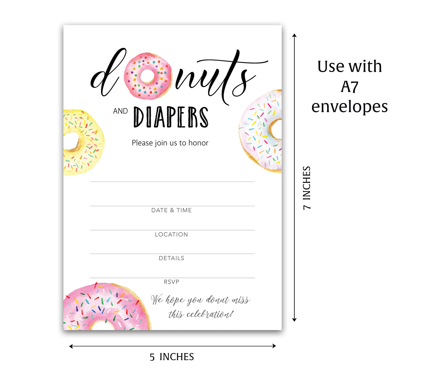 Donut and Diapers Sprinkle Girl Baby shower Invitation — Pack of 25