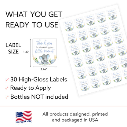 30 Pack PocketBac 1 oz Mini Hand Sanitizer Labels for It’s a Boy Blue Floral Elephant Baby Shower