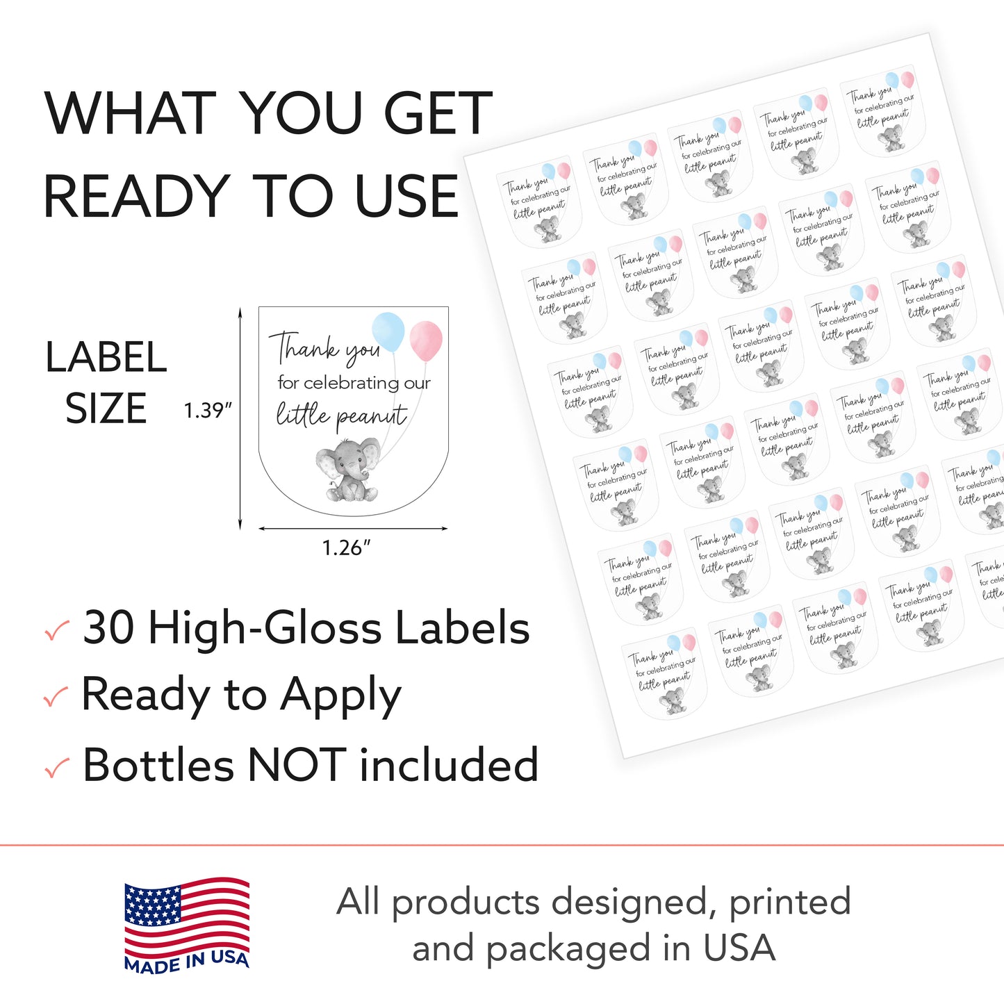 30 Pack PocketBac 1 oz Mini Hand Sanitizer Labels for Gender Baby Reveal Favor
