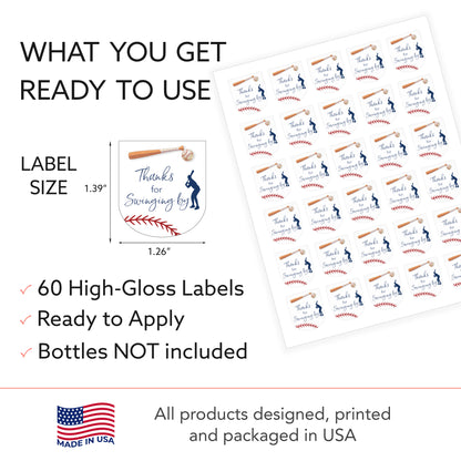 60 Pack PocketBac 1 oz Mini Hand Sanitizer Labels for BaseBall Baby Shower, First Birthday & Sports Theme Party Favors