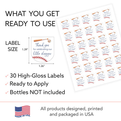 30 Pack PocketBac 1 oz Mini Hand Sanitizer Labels for Baseball Baby Shower