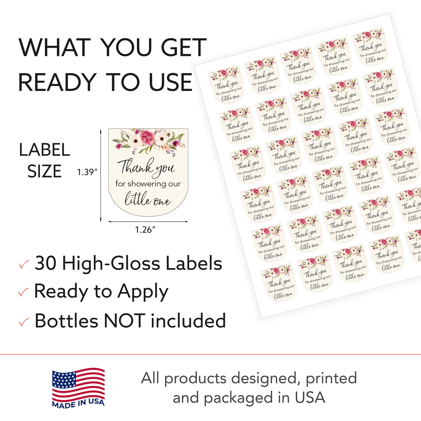 30 Pack PocketBac 1 oz Mini Hand Sanitizer Labels for It’s a Floral Garden Girl & Couples Shower