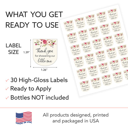 30 Pack PocketBac 1 oz Mini Hand Sanitizer Labels for It’s a Floral Garden Girl & Couples Shower