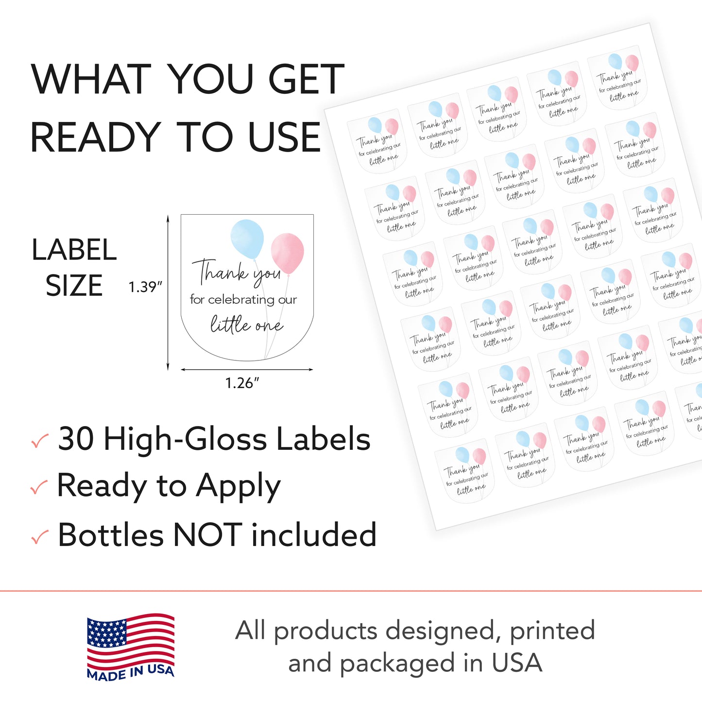 30 Pack PocketBac 1 oz Mini Hand Sanitizer Labels for Gender Baby Little One Reveal Favor
